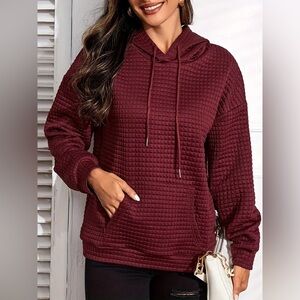 Women’s Burgundy Hoodie Sweatshirt Waffle Texture size 1X